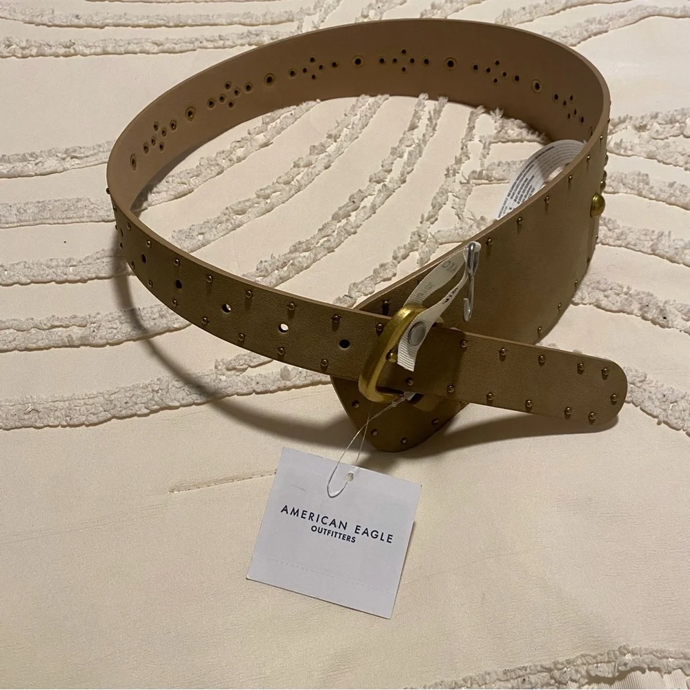 American Eagle Outfitters Tan Studded Waist Belt with Gold Hardware